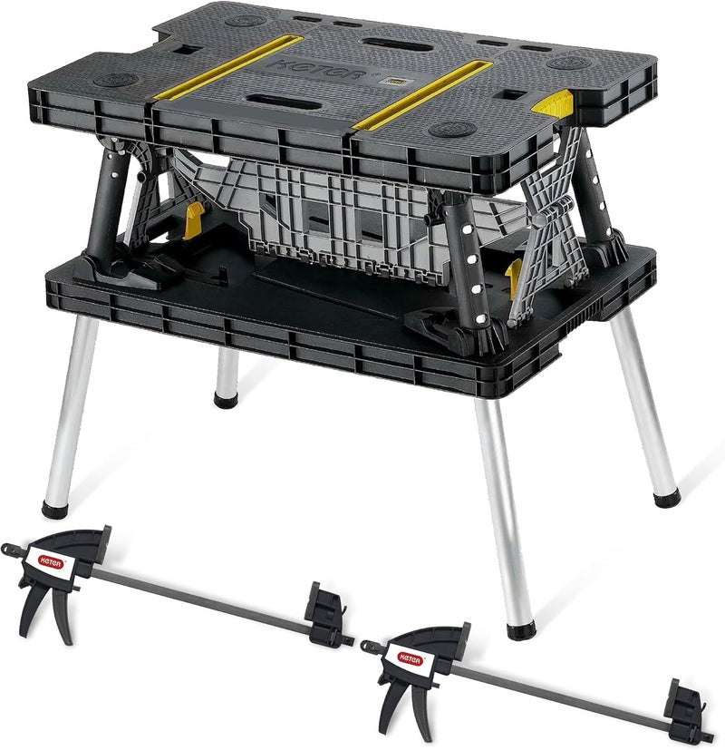 Keter Folding Work Table, Portable Workbench w/ 12" Clamps for Garage/Wood Shop - Heavy-Duty and All-Weather for DIY Home Improvements and Worksites - Image 1