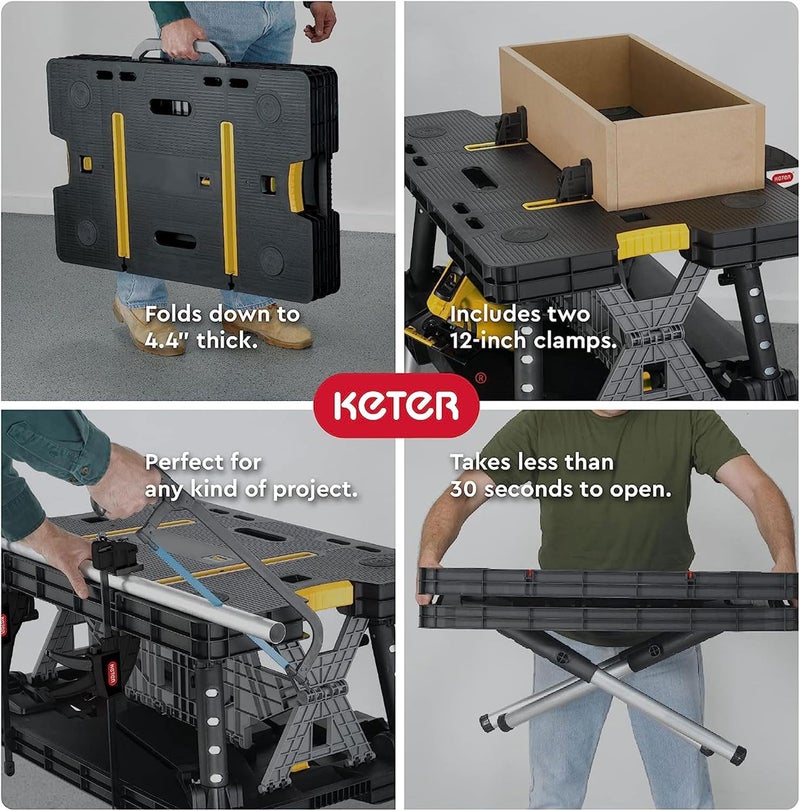 Keter Folding Work Table, Portable Workbench w/ 12" Clamps for Garage/Wood Shop - Heavy-Duty and All-Weather for DIY Home Improvements and Worksites - Image 3