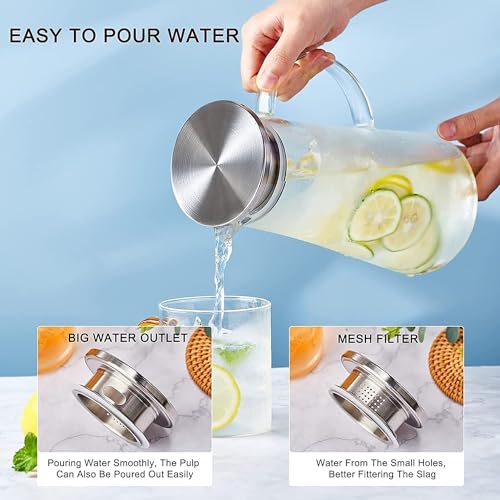 VILON Premium Glass Water Jug - 1.3 LTR, Transparent, Hot Cold Water Pitcher with Lid Water Jug, Iced Tea, Milk and Juice Beverage Carafe, Lemon Jug, 1.30 Liter (Borosilicate JUG 1.3 LIETER) - Image 4