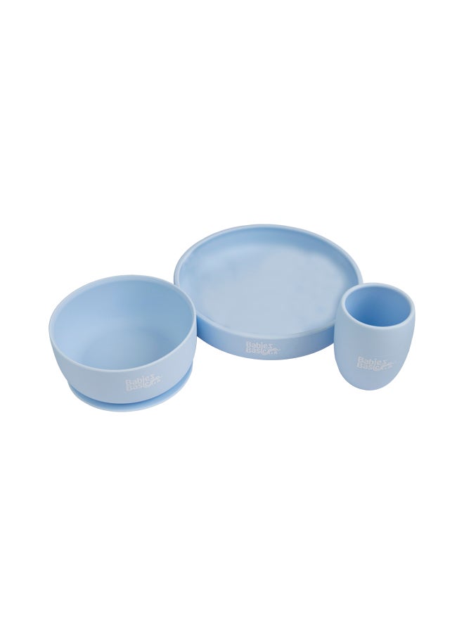 Babies Basic Silicone Plate, Bowl & Cup- Blue  - Image 1