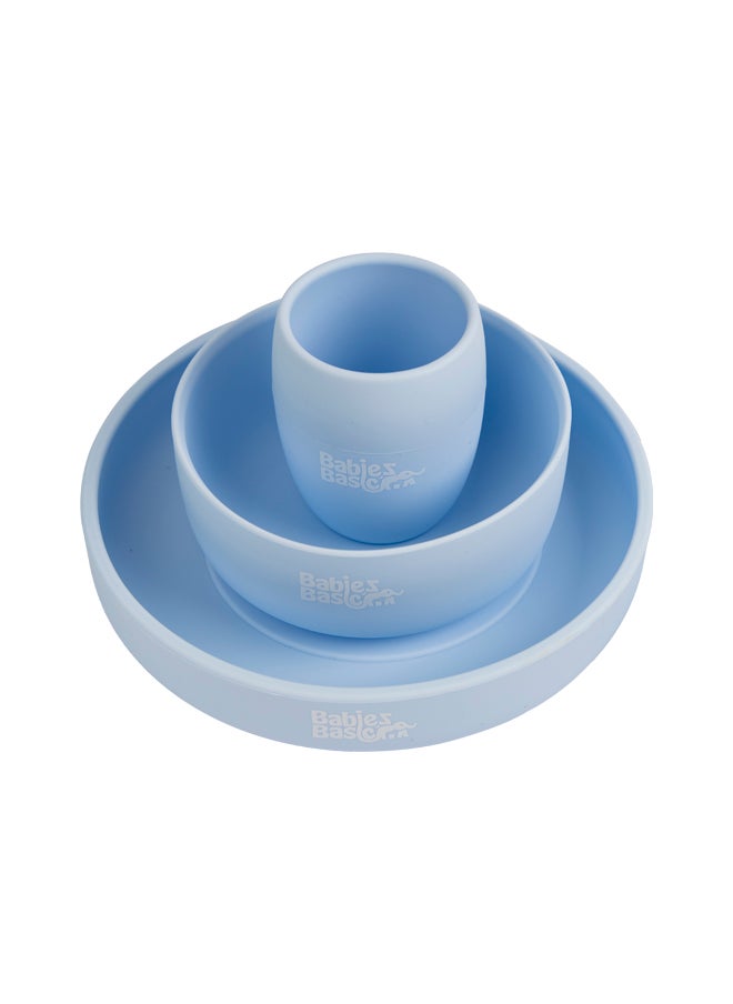 Babies Basic Silicone Plate, Bowl & Cup- Blue  - Image 5