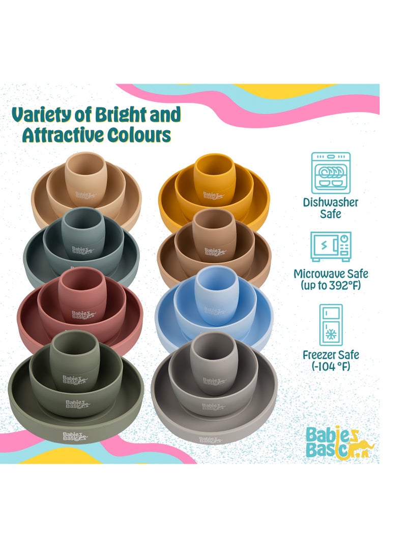 Babies Basic Silicone Plate, Bowl & Cup- Blue  - Image 4