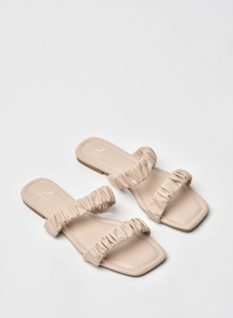 Jove Stylish Elegant Flat Sandals Beige - Image 2