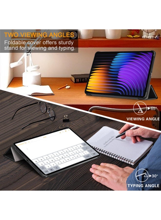 لـ Xiaomi Redmi Pad 2 11 بوصة 2025 غطاء الحالة ، استيقاظ / نوم تلقائي ، لمس الجلد المريح ، غطاء واقي ثلاثي الوقوف النحيف مع الظهر الناعم TPU ، أسود - Image 5