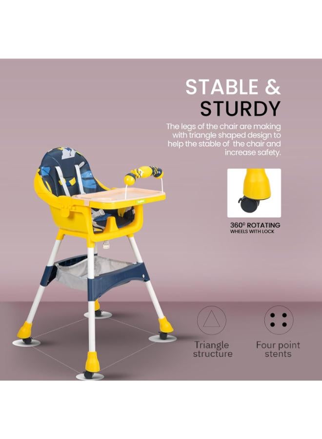 Baybee Auro 3-in-1 Adjustable Baby High Chair with Toy Bar & Storage - Blue - Image 3