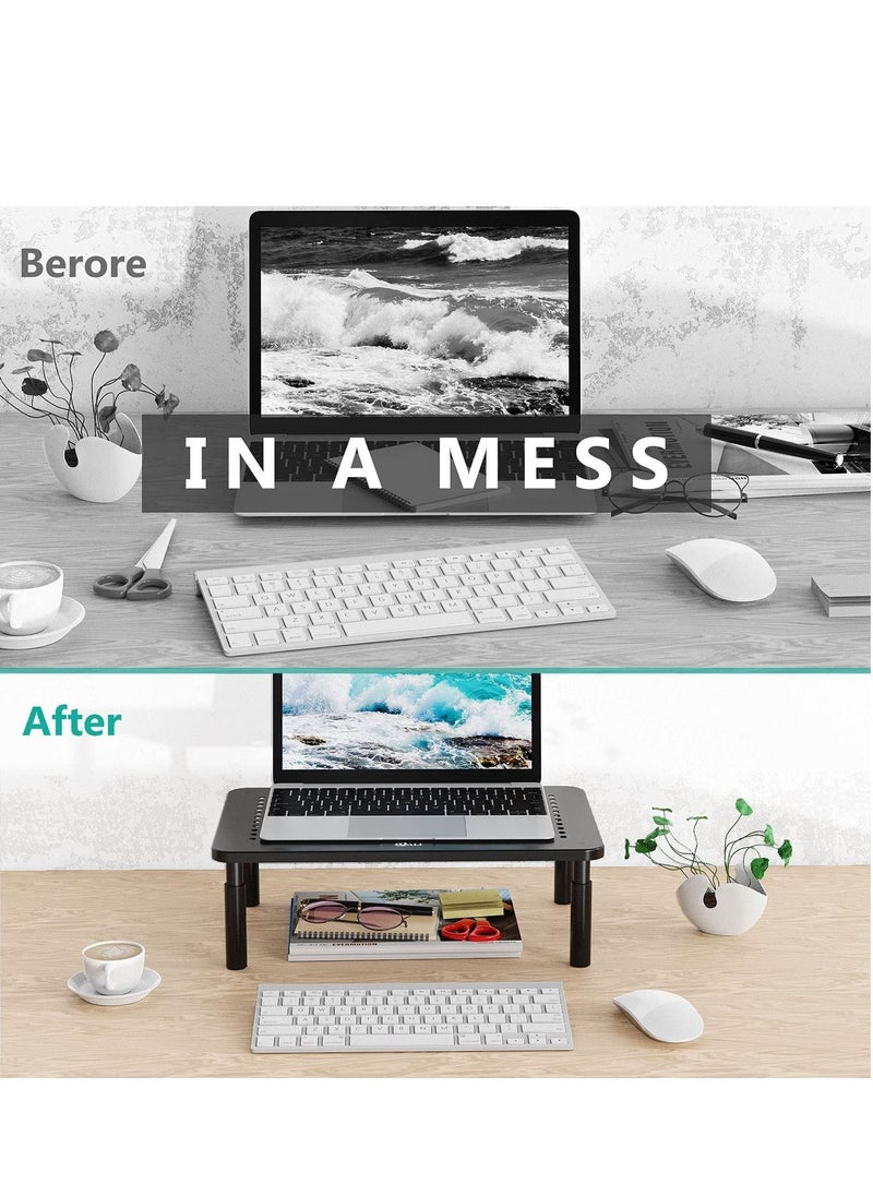 TYCOM - Monitor Stand Riser for Computer Laptop Printer Notebook and All Flat Screen Display with Vented Metal Platform and 3 Height Adjustable Underneath Storage 1 Pack Black. - Image 1