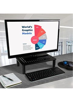 TYCOM Monitor Stand Riser for Computer Laptop Printer Notebook and All Flat Screen Display with Vented Metal Platform and 3 Height Adjustable Underneath Storage 1 Pack Black.  - Image 2