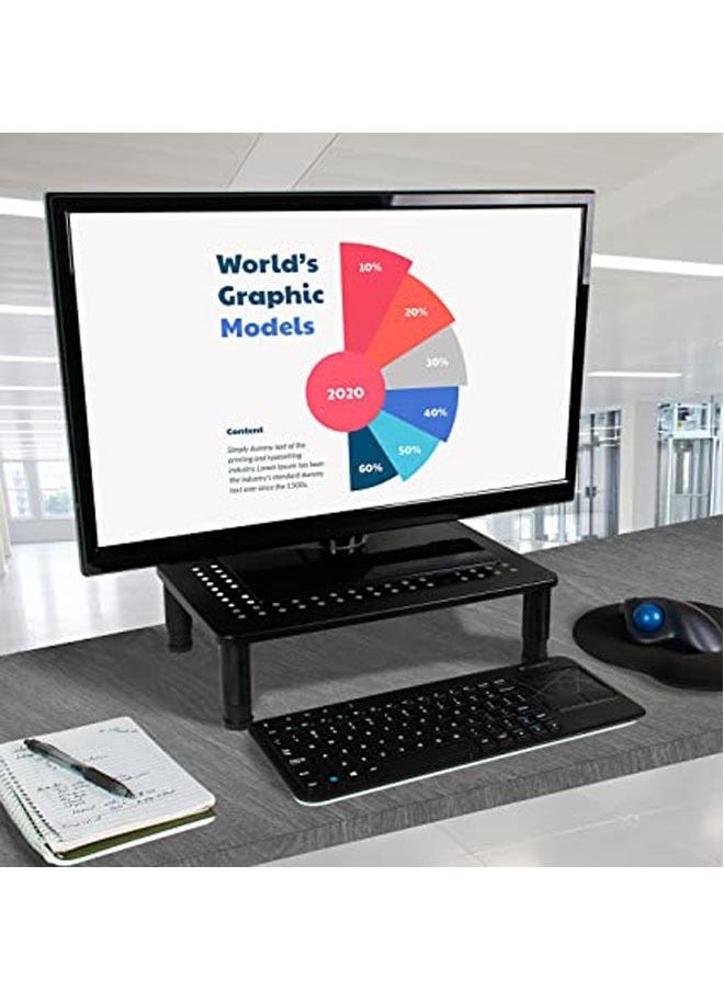 TYCOM - Monitor Stand Riser for Computer Laptop Printer Notebook and All Flat Screen Display with Vented Metal Platform and 3 Height Adjustable Underneath Storage 1 Pack Black. - Image 1