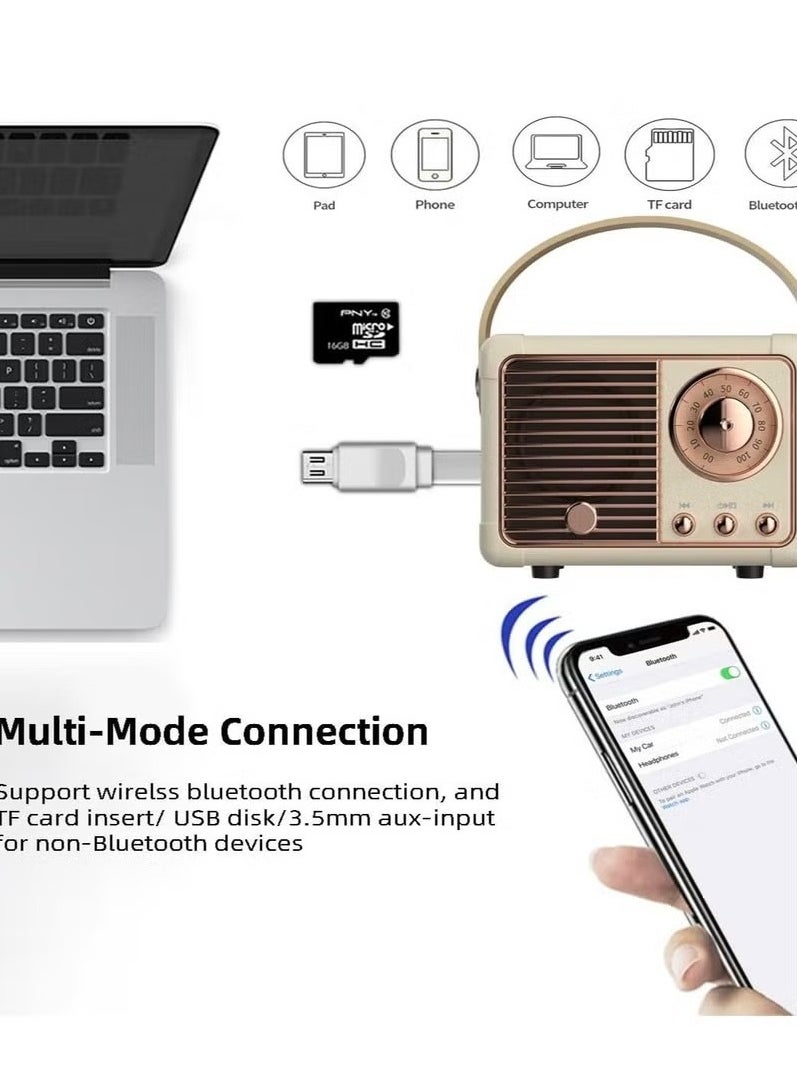 HM-11 Bluetooth Portable Radio, Retro Mini Speaker with Clear Stereo Sound, Rich Bass for iPhone, Android Devices and Tablets(Beige)