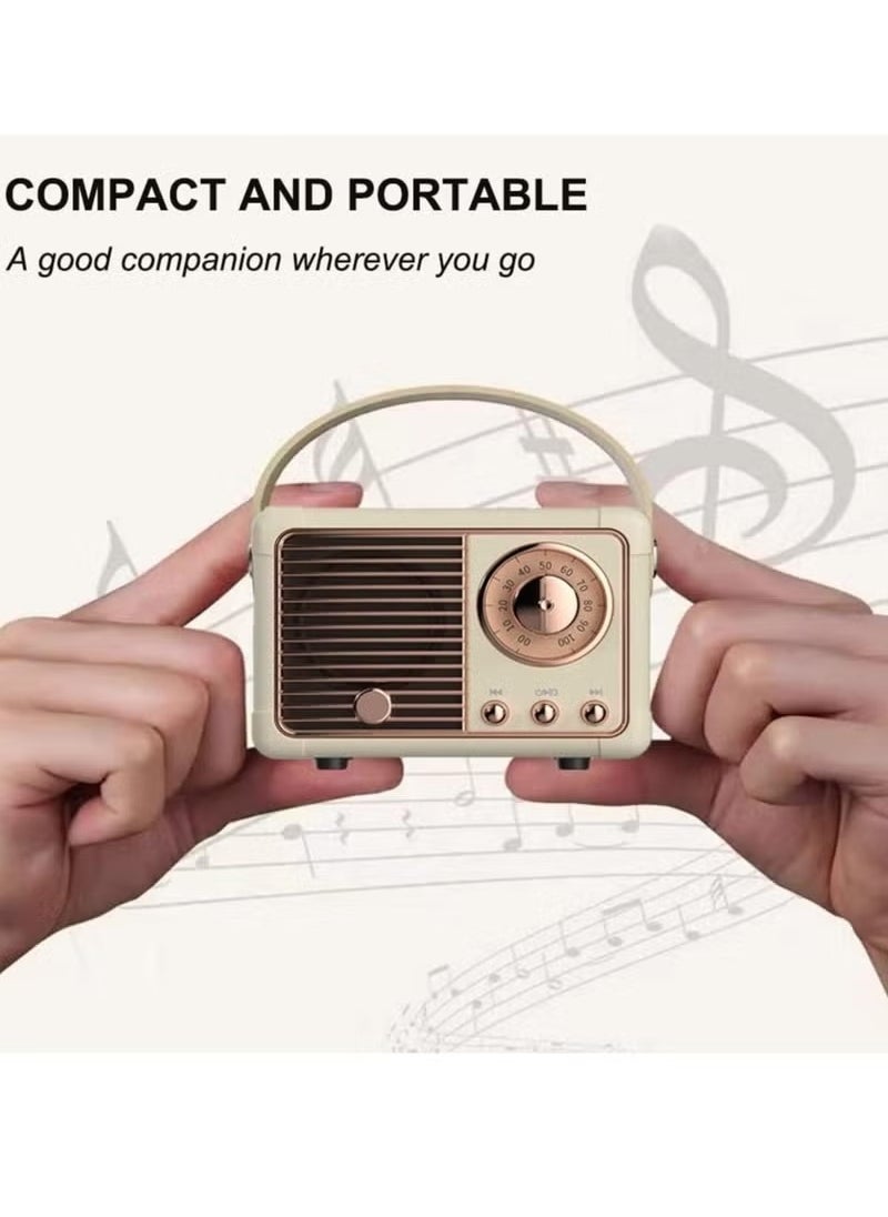 HM-11 Bluetooth Portable Radio, Retro Mini Speaker with Clear Stereo Sound, Rich Bass for iPhone, Android Devices and Tablets(Beige)