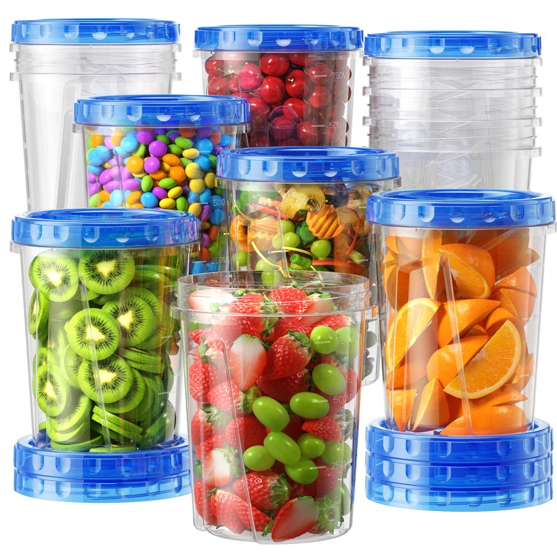 BiuLeon 12 Pack-34oz Freezer Storage Containers, Plastic Food Storage Containers with Twist Top Lids, BPA Free and Reusable Soup Containers with Lid, Microwave and Dishwasher Safe - Image 1