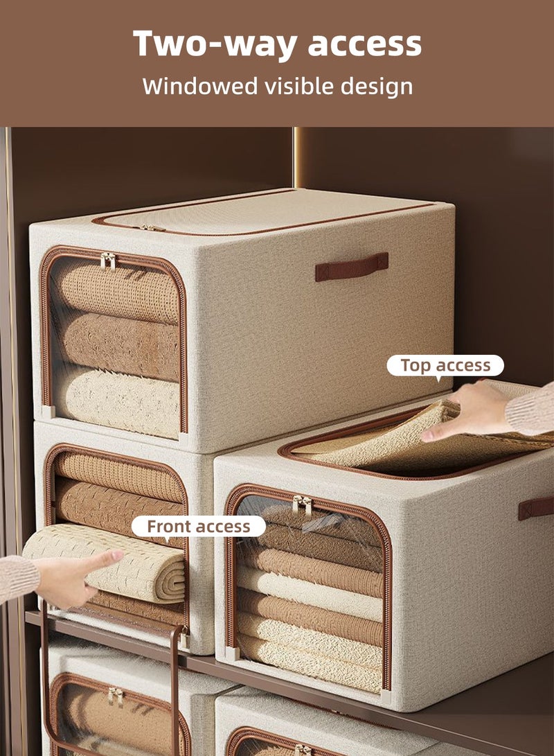 2 Pcs Foldable Storage Box with Windows, Closet Storage with Zipper Closure, Extra Large Storage Organizer with Lid, Cloth Organizer Box, Steel Frame Stable and Durable, Extra Large Capacity, Washable, Reusable & Clothes Organizer Space-Saving for Home Office Car Trunk - Image 1