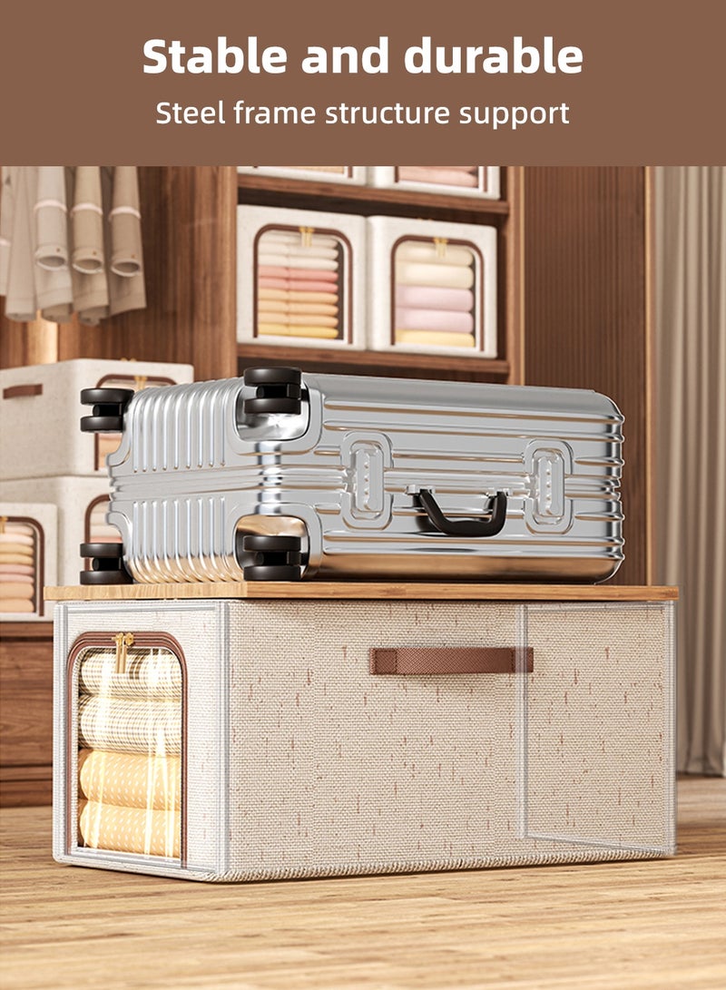 2 Pcs Foldable Storage Box with Windows, Closet Storage with Zipper Closure, Extra Large Storage Organizer with Lid, Cloth Organizer Box, Steel Frame Stable and Durable, Extra Large Capacity, Washable, Reusable & Clothes Organizer Space-Saving for Home Office Car Trunk - Image 3