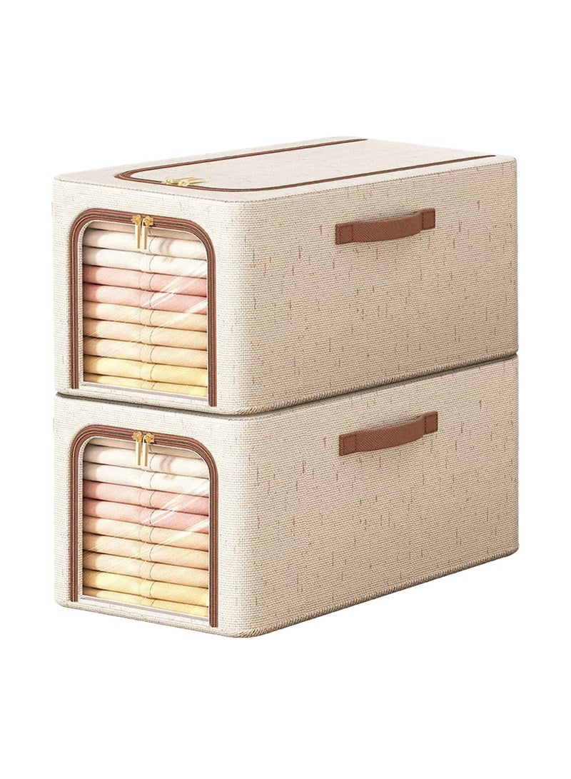 2 Pcs Foldable Storage Box with Windows, Closet Storage with Zipper Closure, Extra Large Storage Organizer with Lid, Cloth Organizer Box, Steel Frame Stable and Durable, Extra Large Capacity, Washable, Reusable & Clothes Organizer Space-Saving for Home Office Car Trunk - Image 3