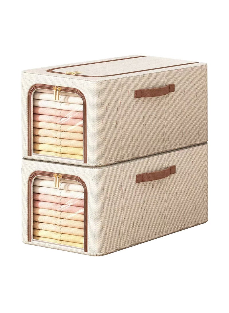 صندوق تخزين قابل للطي مزود بنافذتين، خزانة تخزين مزودة بسحاب للإغلاق، منظم تخزين كبير الحجم مزود بغطاء، صندوق منظم للملابس، هيكل فولاذي ثابت ومتين، سعة كبيرة جدًا، قابل للغسل، قابل لإعادة الاستخدام، منظم ملابس موفر للمساحة للمكتب المنزلي وصندوق السيارة - Image 1