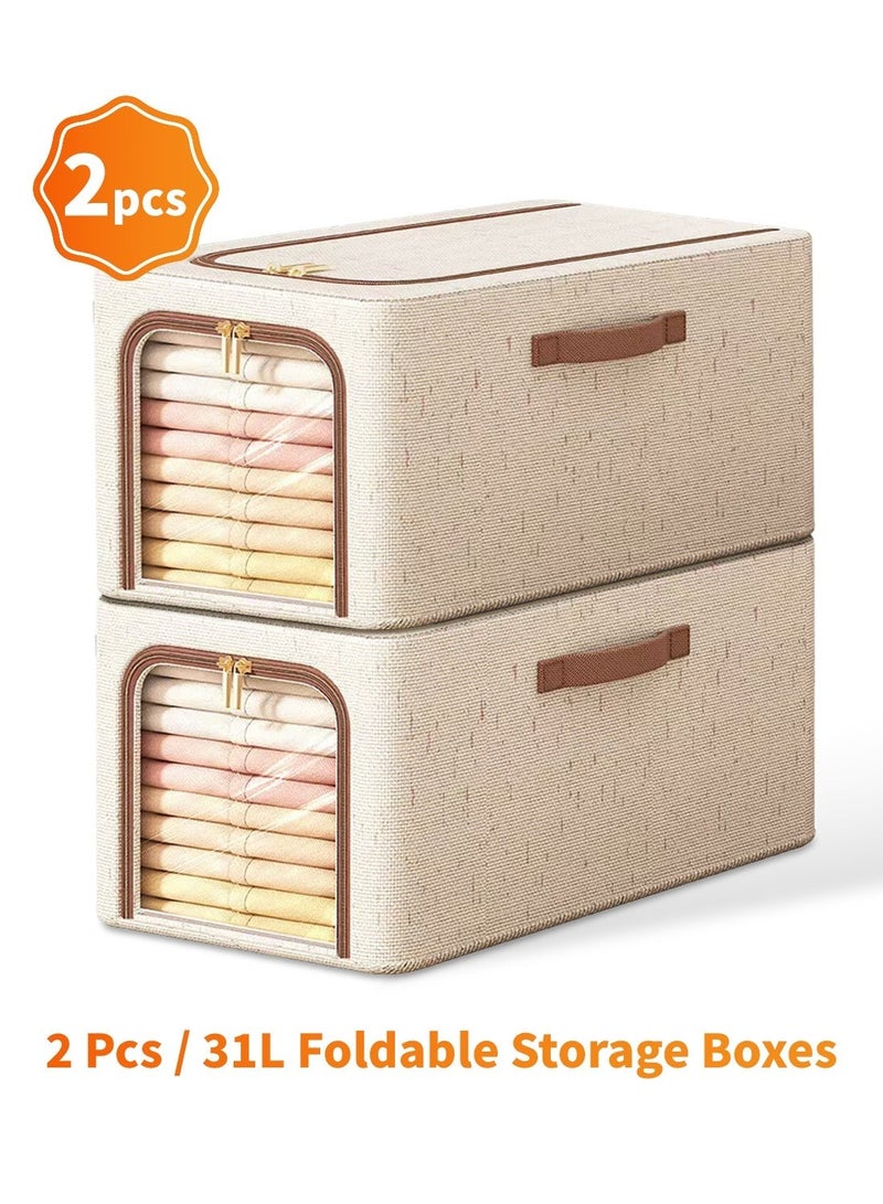 2 Pcs Foldable Storage Box with Windows, Closet Storage with Zipper Closure, Extra Large Storage Organizer with Lid, Cloth Organizer Box, Steel Frame Stable and Durable, Extra Large Capacity, Washable, Reusable & Clothes Organizer Space-Saving for Home Office Car Trunk - Image 1