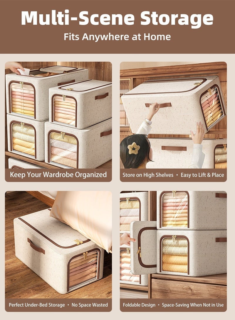 2 Pcs Foldable Storage Box with Windows, Closet Storage with Zipper Closure, Extra Large Storage Organizer with Lid, Cloth Organizer Box, Steel Frame Stable and Durable, Extra Large Capacity, Washable, Reusable & Clothes Organizer Space-Saving for Home Office Car Trunk - Image 2