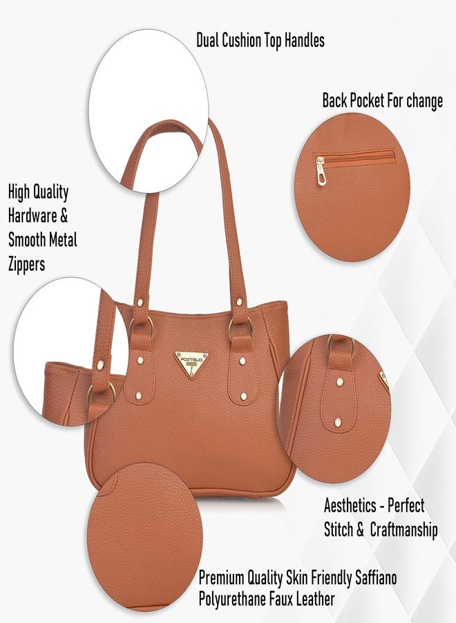 Fostelo Women's Titanic Satchel Tote Handbag for Women | Tote Bag for Work | Ladies Purse | Stylish Shoulder Bag | Gift For Women | Tan - Image 2