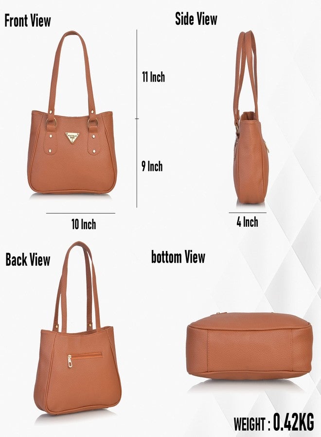 Fostelo Women's Titanic Satchel Tote Handbag for Women | Tote Bag for Work | Ladies Purse | Stylish Shoulder Bag | Gift For Women | Tan - Image 3