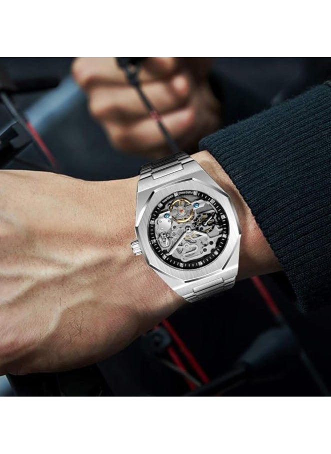 FORSINING - Watches for Men Watch Stainless Steel Luxury Luminous Water Resistant Automatic Mechanical Wristwatch 375SIBK - Image 1