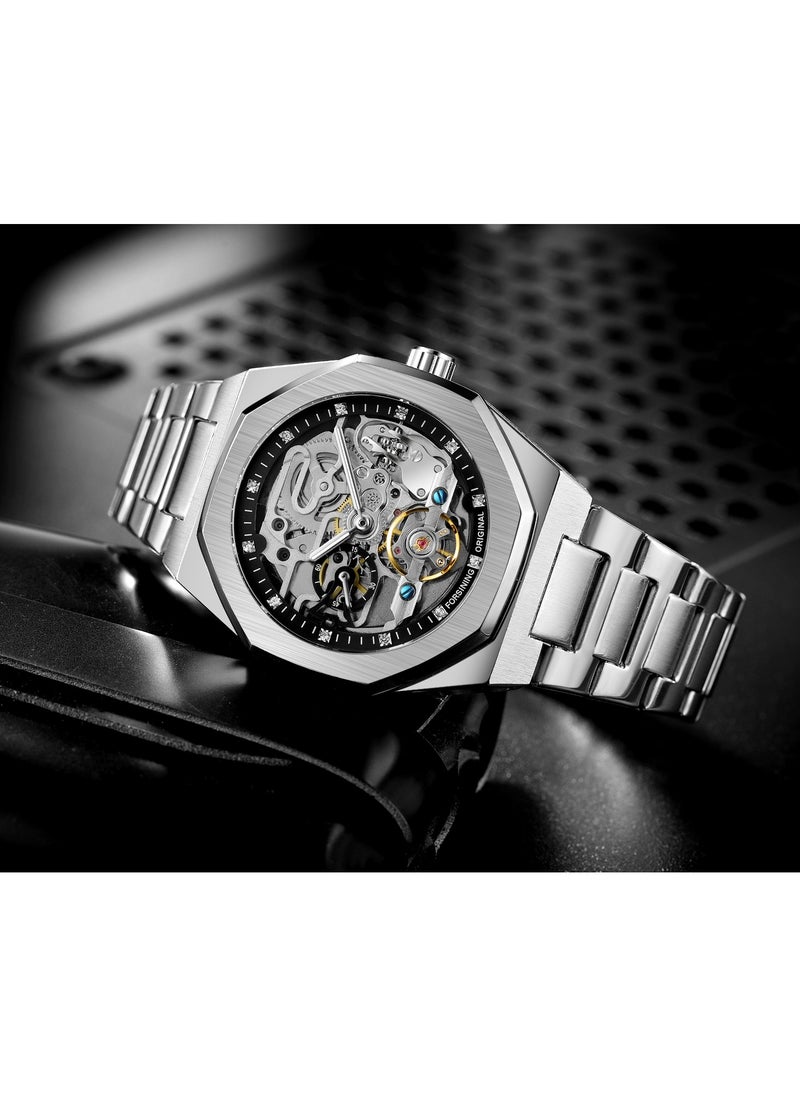 FORSINING - Watches for Men Watch Stainless Steel Luxury Luminous Water Resistant Automatic Mechanical Wristwatch 375SIBK - Image 1