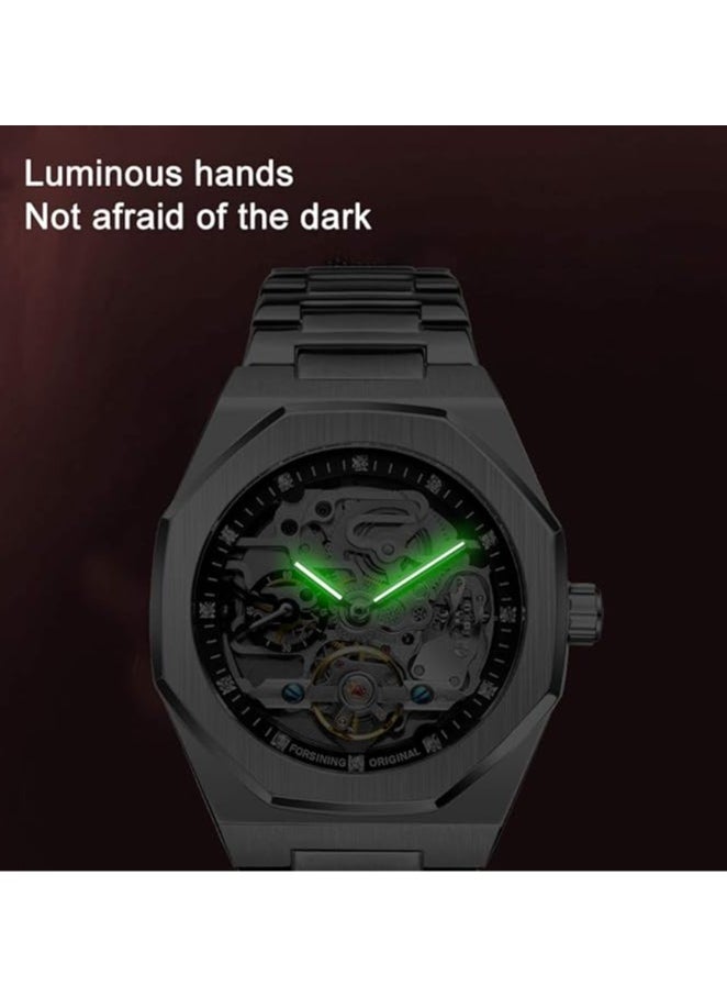 FORSINING - Watches for Men Watch Stainless Steel Luxury Luminous Water Resistant Automatic Mechanical Wristwatch 375SIBK - Image 1