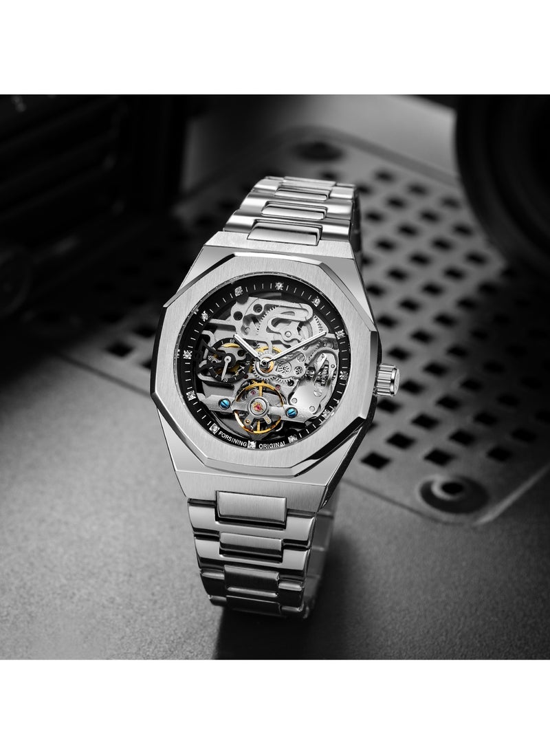 FORSINING - Watches for Men Watch Stainless Steel Luxury Luminous Water Resistant Automatic Mechanical Wristwatch 375SIBK - Image 1