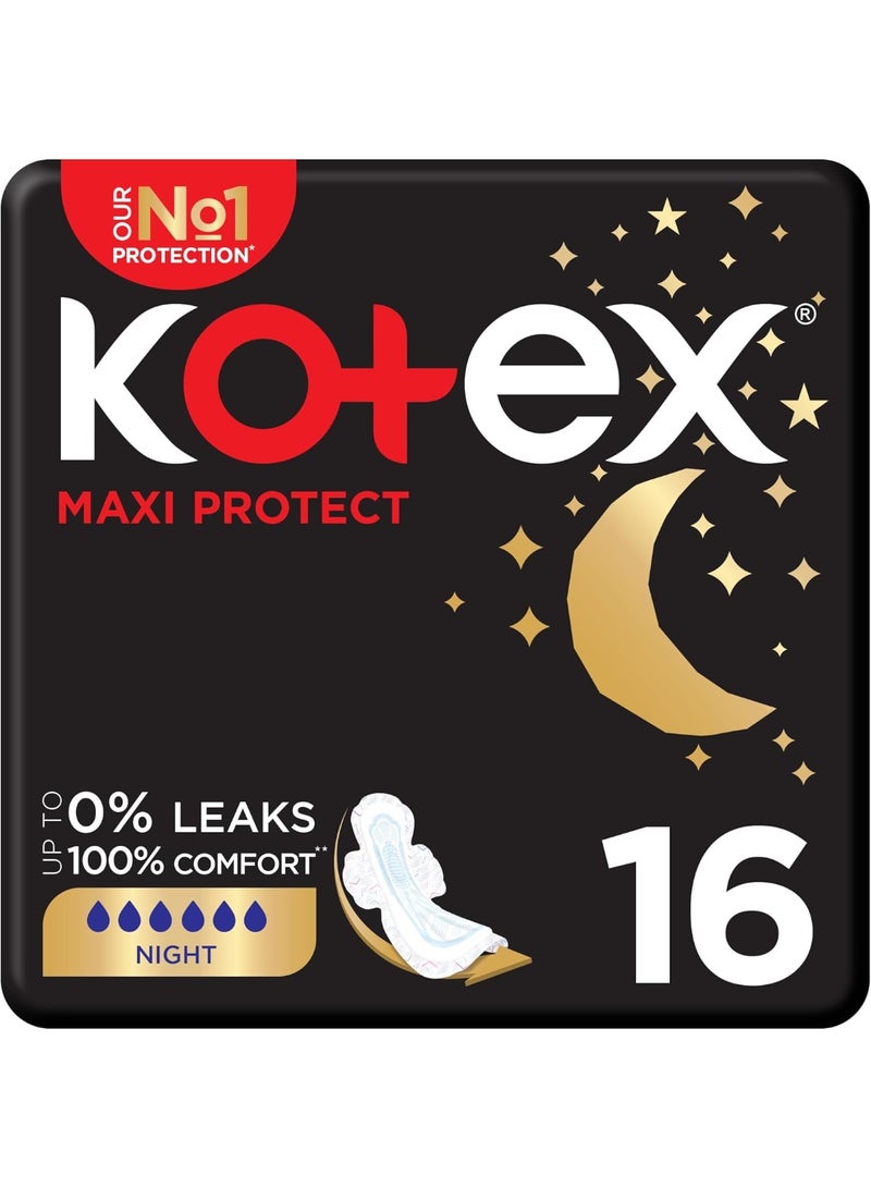 كوتكس فوط ماكسي بروتيكت السميكة للحماية الليلية، فوط صحية بأجنحة، 16 فوطة صحية - Image 1