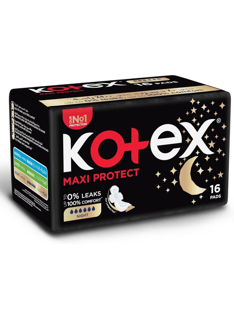 كوتكس فوط ماكسي بروتيكت السميكة للحماية الليلية، فوط صحية بأجنحة، 16 فوطة صحية - Image 2