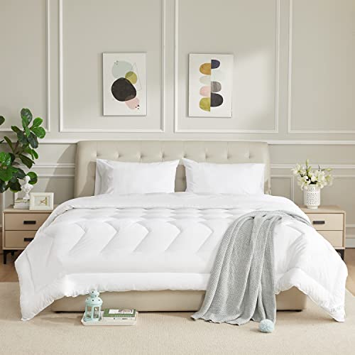 HOMTEC Duvet Insert Cotton Comforter King Size White Down Alternative Fill Duvet Insert 100% Cotton Shell Quilted Fluffy Comforter Lightweight All Season 8 Corner Tabs Durable Breathable Noiseless - Image 1