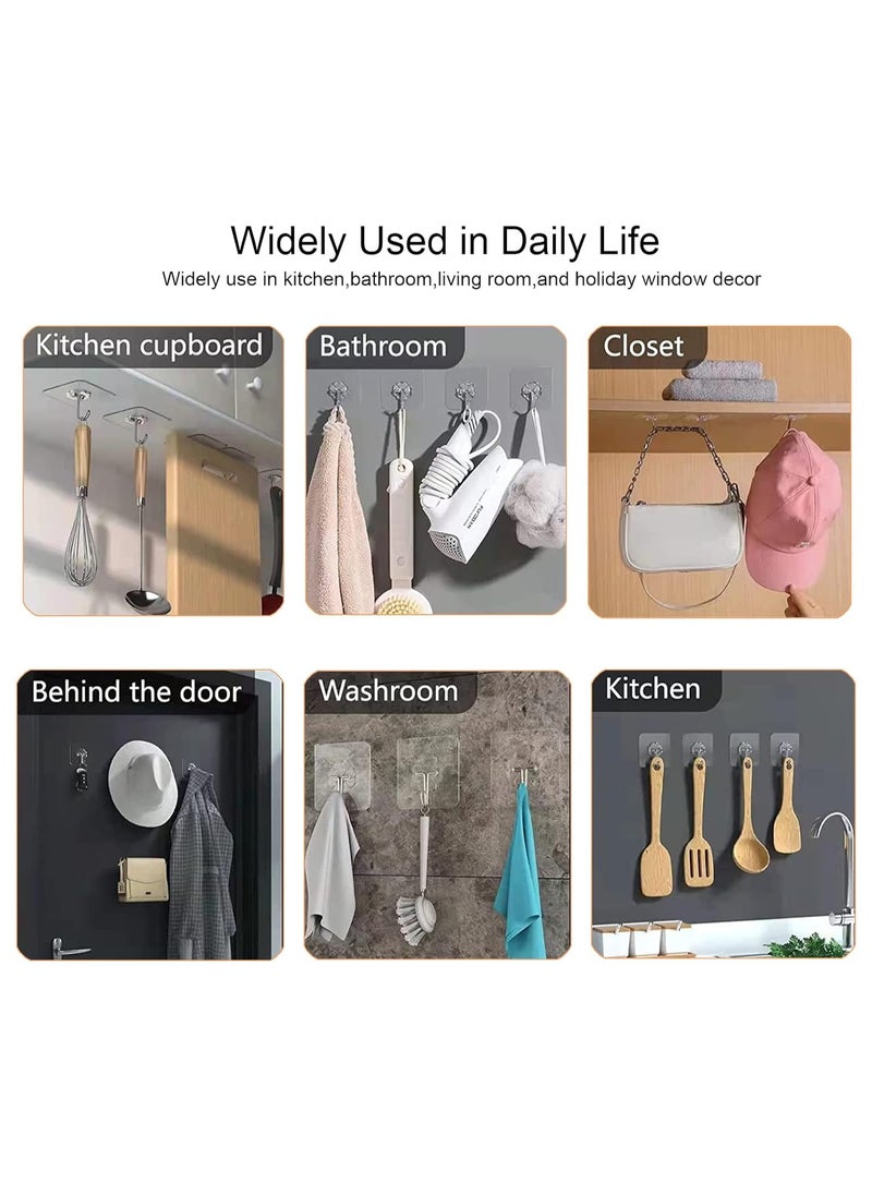 Wall Hooks Self Adhesive Heavy Duty Multi-Purpose Adhesive Hooks Easy to Apply Removable Transparent Hooks Waterproof Oilproof 180° Rotatable  - Image 5