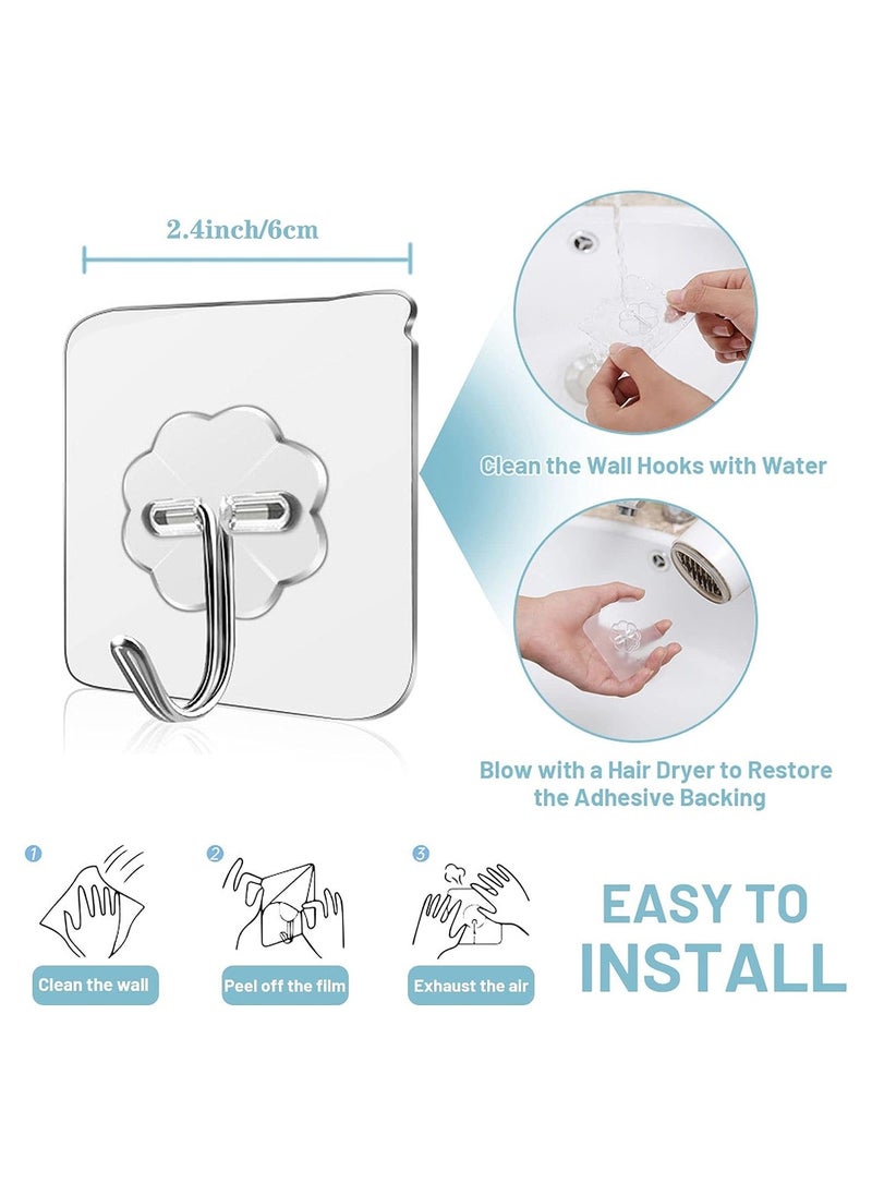 Wall Hooks Self Adhesive Heavy Duty Multi-Purpose Adhesive Hooks Easy to Apply Removable Transparent Hooks Waterproof Oilproof 180° Rotatable  - Image 4