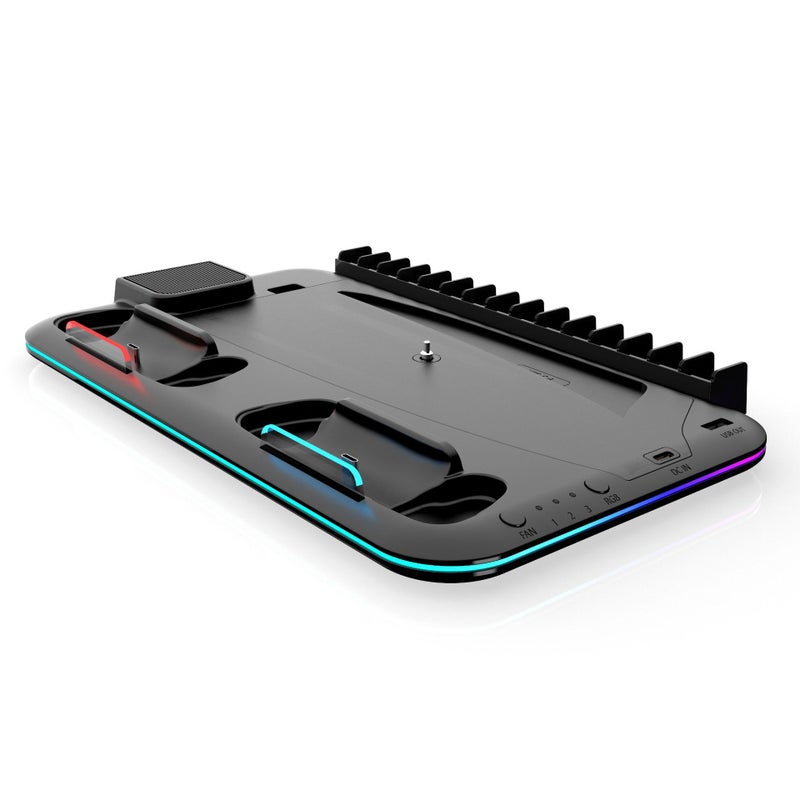 PS5 Cooling Stand with Controller Charging Dock – Multifunction Storage for PS5 / PS5 Slim / PS5 Pro, Game Disc & Headset Organizer, Vertical Cooling  Station