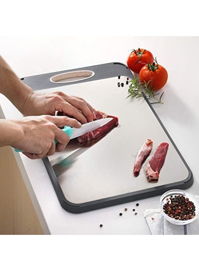 Cutting Board Large 16×11 Inch 316 Stainless Steel Cutting Board Kitchen Food Grade Rice Husk Fiber Chopping Board with Wheat Straw PP Double Side Using Easy Grip Handle for Meat Veggies - Image 3