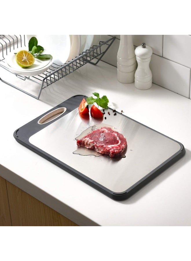 Cutting Board Large 16×11 Inch 316 Stainless Steel Cutting Board Kitchen Food Grade Rice Husk Fiber Chopping Board with Wheat Straw PP Double Side Using Easy Grip Handle for Meat Veggies - Image 5
