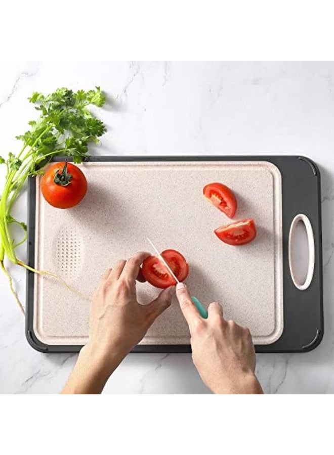 Cutting Board Large 16×11 Inch 316 Stainless Steel Cutting Board Kitchen Food Grade Rice Husk Fiber Chopping Board with Wheat Straw PP Double Side Using Easy Grip Handle for Meat Veggies - Image 4