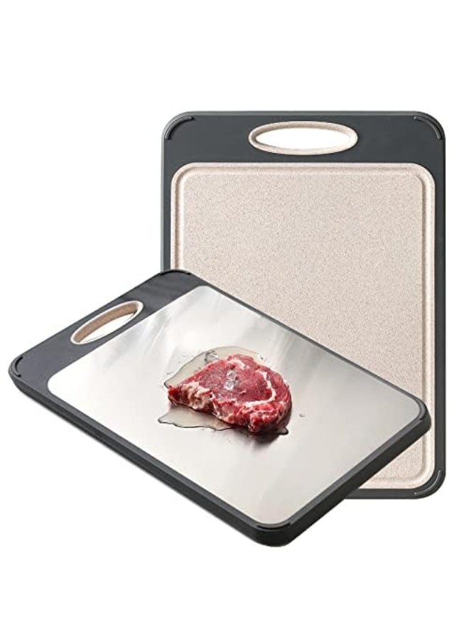 Cutting Board Large 16×11 Inch 316 Stainless Steel Cutting Board Kitchen Food Grade Rice Husk Fiber Chopping Board with Wheat Straw PP Double Side Using Easy Grip Handle for Meat Veggies - Image 1