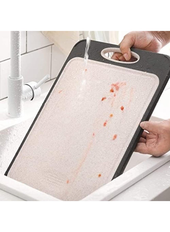 Cutting Board Large 16×11 Inch 316 Stainless Steel Cutting Board Kitchen Food Grade Rice Husk Fiber Chopping Board with Wheat Straw PP Double Side Using Easy Grip Handle for Meat Veggies - Image 2