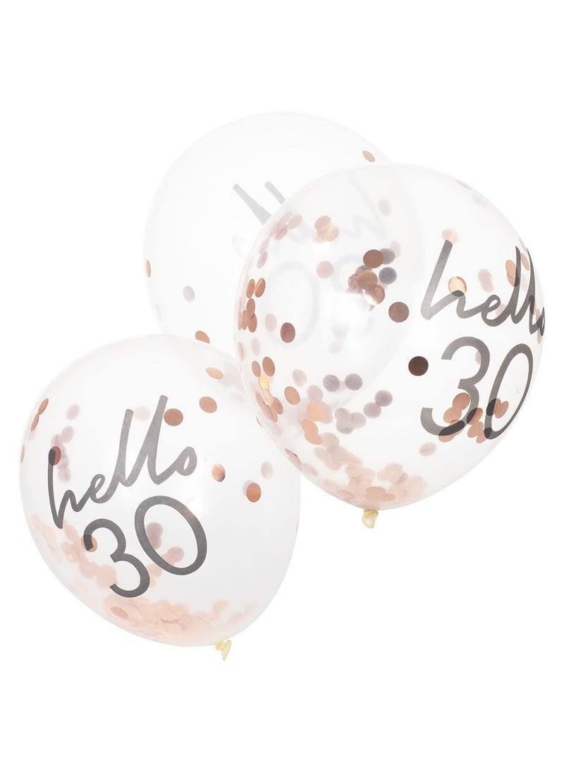 Ginger Ray Hello 30 Rose Gold Confetti Balloons 30cm 5-Pack - Image 1