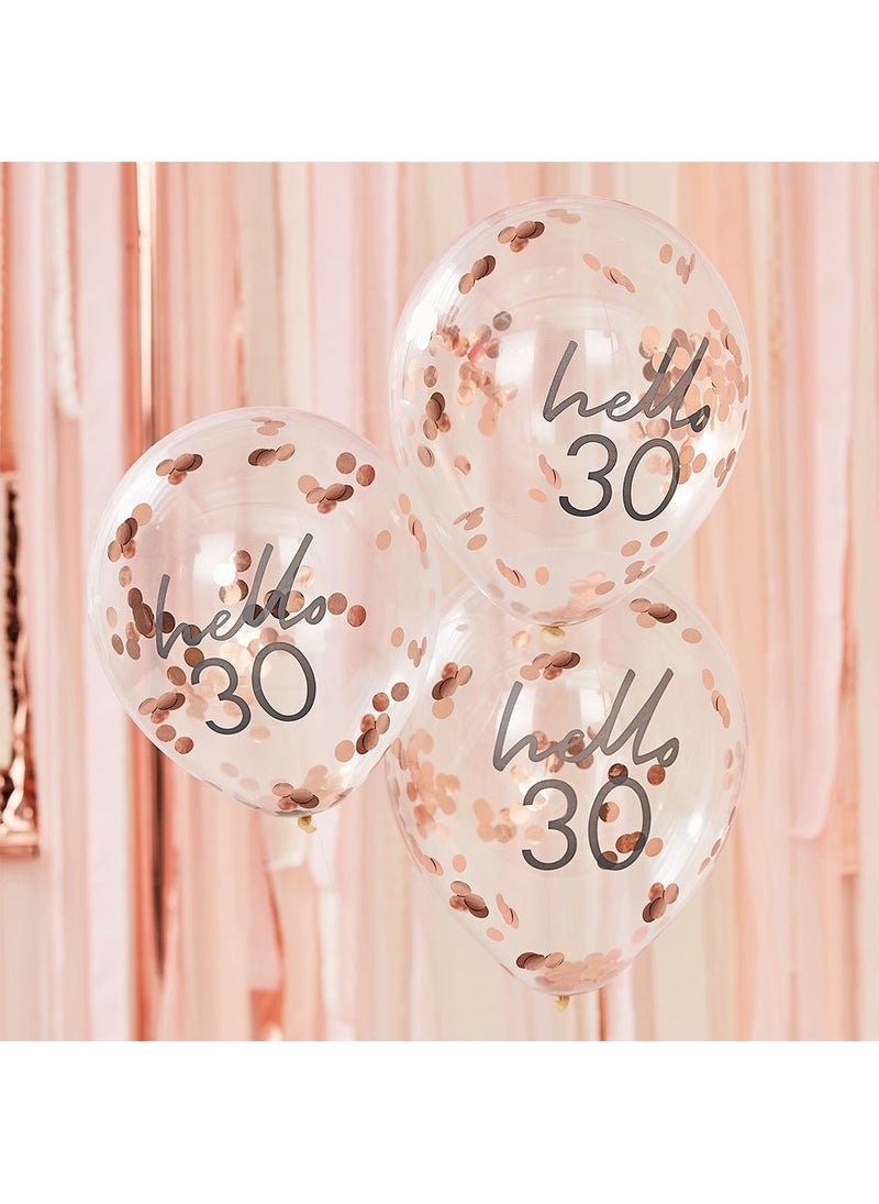 Ginger Ray Hello 30 Rose Gold Confetti Balloons 30cm 5-Pack - Image 2