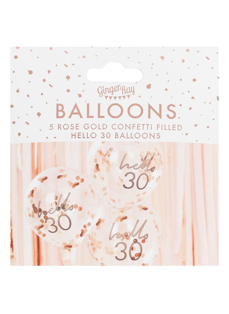 Ginger Ray Hello 30 Rose Gold Confetti Balloons 30cm 5-Pack - Image 4