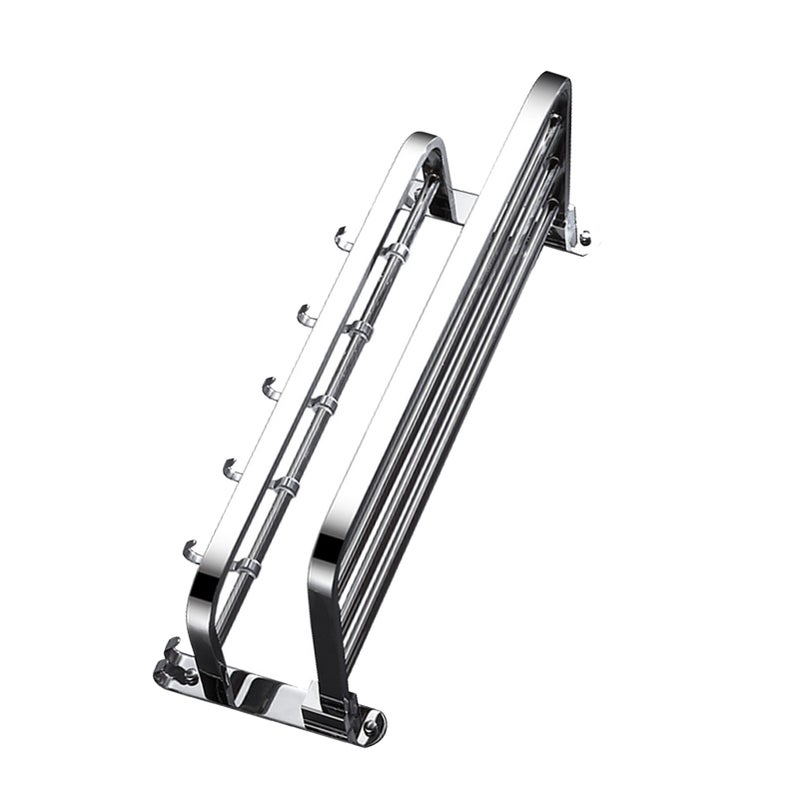 Double Towel Rack Foldable Adhesive 304 Stainless Steel Wall Towel Shelf with Hooks for Bathroom - Image 4
