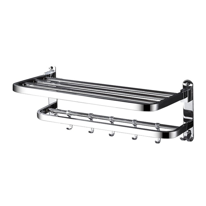 Double Towel Rack Foldable Adhesive 304 Stainless Steel Wall Towel Shelf with Hooks for Bathroom - Image 2