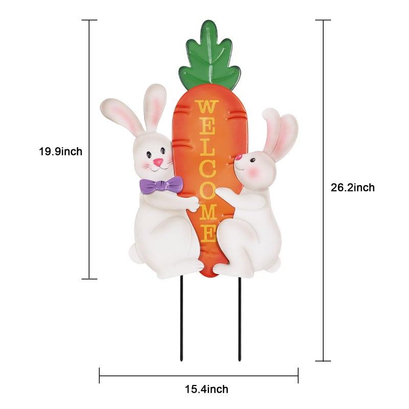 hogardeck Easter Decorations Outdoor, 26 Inch Cute Bunny Carrot Decorative Garden Stakes for Easter Decor, Welcome Metal Yard Sign for Home Spring Outside Garden Front Porch Lawn Backyard - Image 4