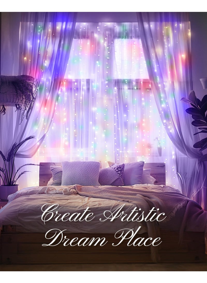 Solerconm 3M*3M Minetom Curtain String Lights with Remote Control, 300 LED Multicolor Fairy Lights USB Powered, 8 Lighting Modes, Curtain Lights for Bedroom, Wedding, Party, and Home Decoration - Image 1