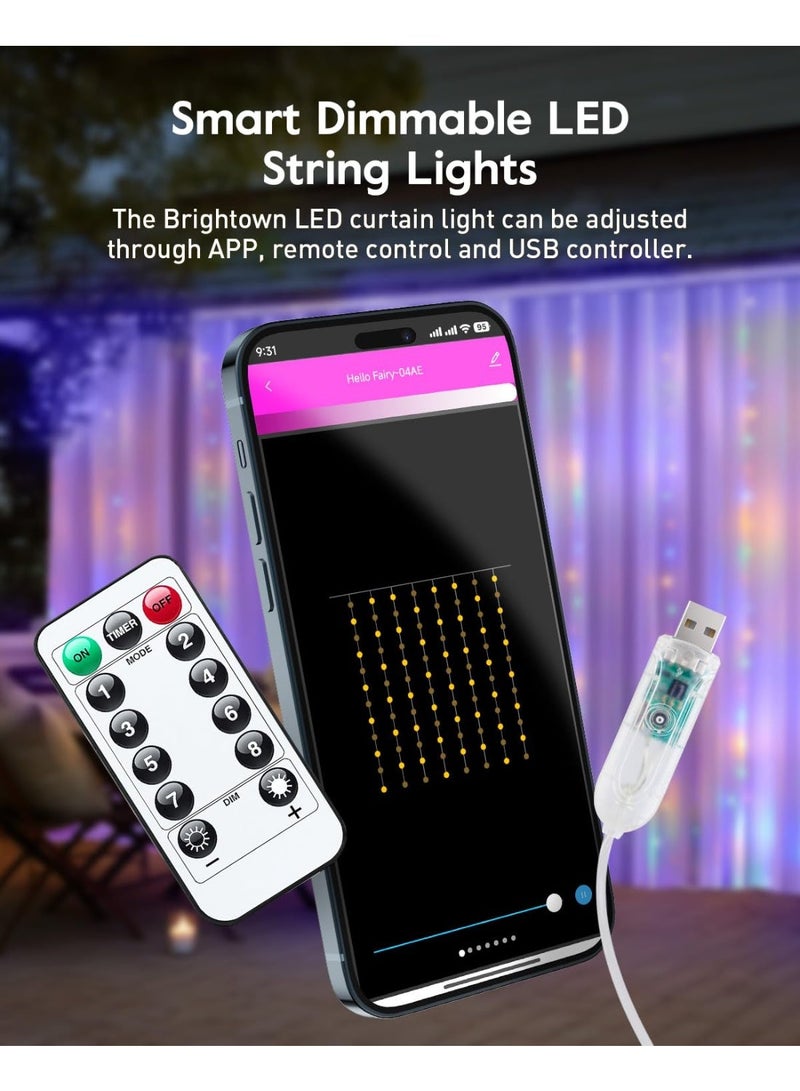 Solerconm 3M*3M Minetom Curtain String Lights with Remote Control, 300 LED Multicolor Fairy Lights USB Powered, 8 Lighting Modes, Curtain Lights for Bedroom, Wedding, Party, and Home Decoration - Image 2