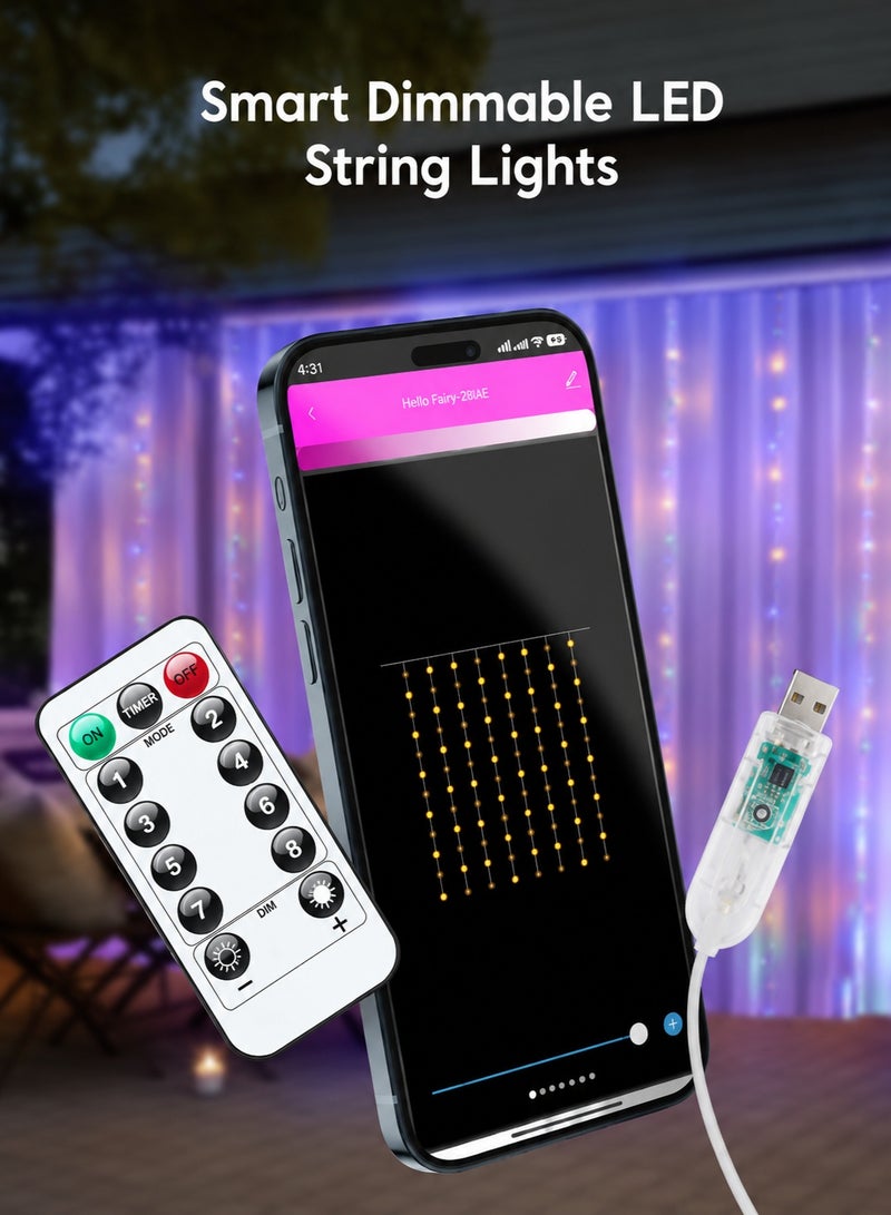 سولاكان ستارة أضواء LED متعددة الألوان 3×3 متر مع ريموت كنترول، 300 لمبة زينة USB، 8 أوضاع إضاءة، ديكور للنوافذ والجدران، مناسبة لغرفة النوم، الزفاف، الحفلات والمناسبات - Image 2