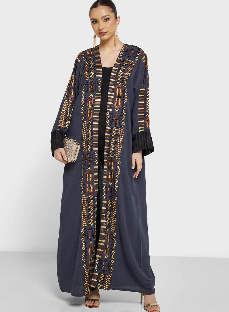 hayas closet Embroidered Wide Sleeve  Abaya
