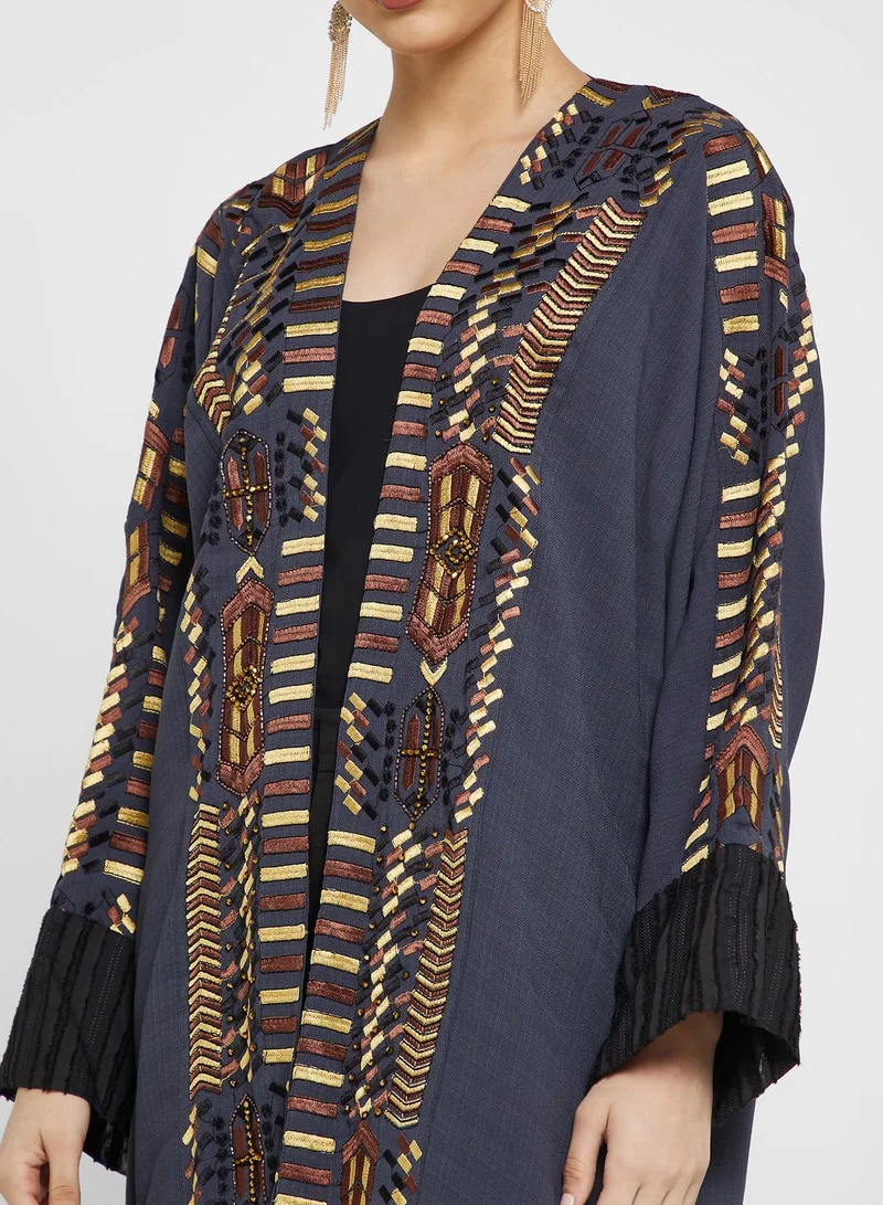 hayas closet Embroidered Wide Sleeve  Abaya