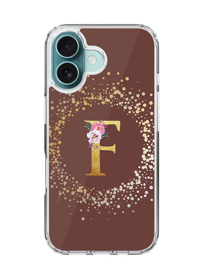 Stylizedd For iPhone 16 Case [Compatible with MagSafe] Slim Magnetic cover Clear Phone Case - Custom Monogram Floral - F (Brown ) - Image 1